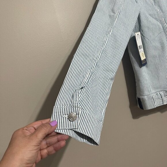 U.S. Polo Association Blue Striped Distressed Denim Jacket, Large, NWT - Picture 9 of 10